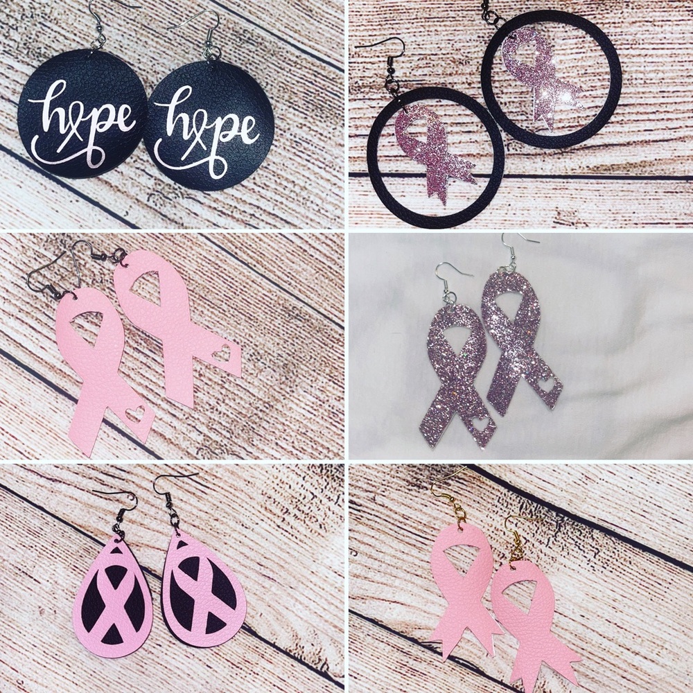 Breast Cancer Awareness Faux Leather Earrings